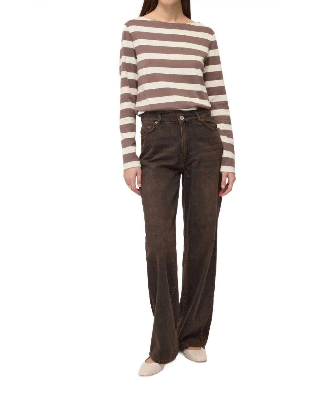 NEW OTTOD'AME striped long sleeve t-shirt in brown & white